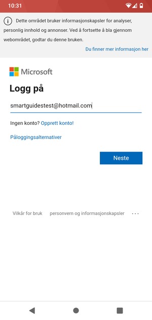 Skriv inn e-postadresse og velg Neste