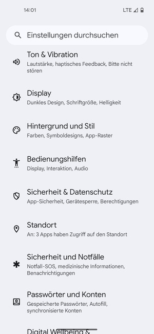 Scrollen Sie und wählen Sie Sicherheit & Datenschutz