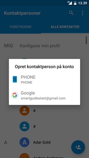 Vælg din Google konto
