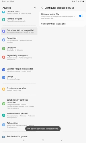 Su PIN de SIM ha sido cambiado
