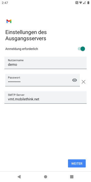 Geben Sie die Server-Adresse für ausgehende Post ein