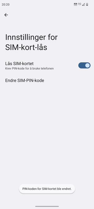 Din PIN-kode for SIM-kort er endret