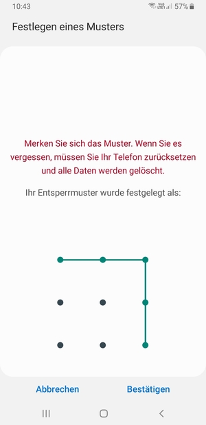 Zeichnen Sie das Entsperrmuster erneut und wählen Sie Bestätigen