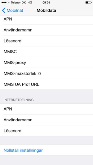 Scrolla till och välj Nollställ inställningar