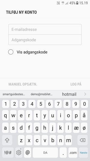 Indtast din Hotmail adresse og vælg Næste