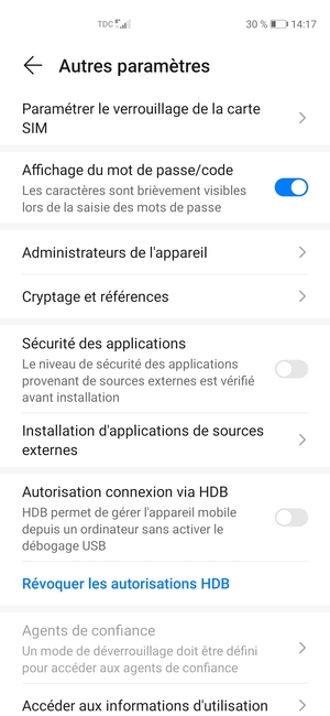 Sélectionnez Paramètrer le verrouillage de la carte SIM