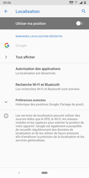 Désactiver le Utiliser ma position