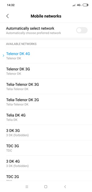 Select a network operator from the list