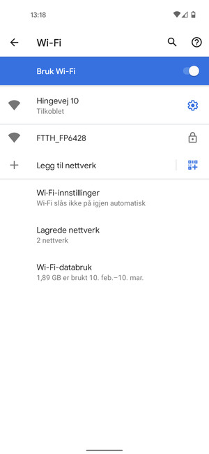 Du er nå koblet til Wi-Fi-nettverket