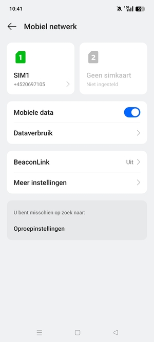 Selecteer SIM1 of SIM2