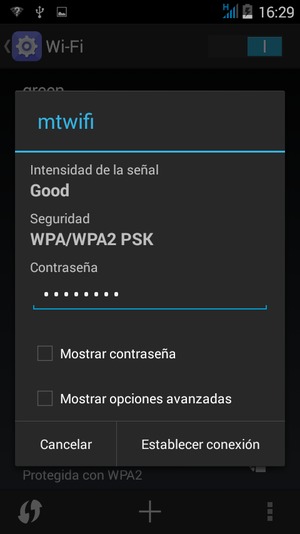 Introduzca la contraseña de Wi-Fi y seleccione Establecer conexión