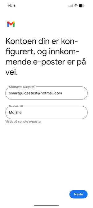 Gi kontoen din et navn, og skriv inn navnet ditt. Velg Neste