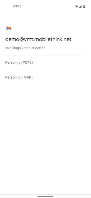 Velg Personlig (POP3) eller Personlig (IMAP)