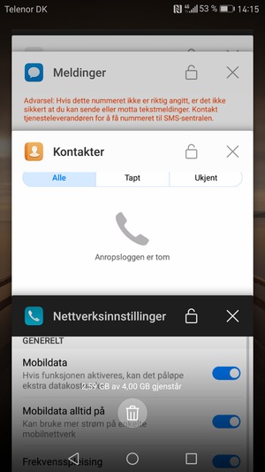 Velg Slett-ikonet for å lukke alle kjørende apper
