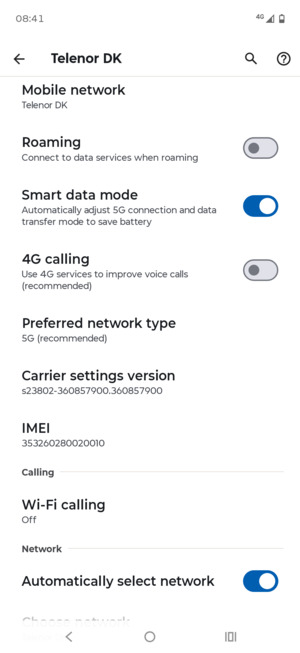 Scroll to and select Preferred network type