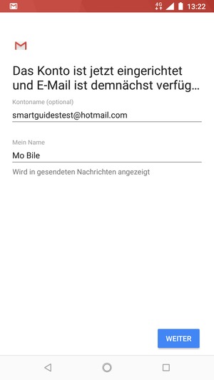 Geben Sie Ihrem Konto einen Namen und geben Sie Ihren Namen ein. Wählen Sie WEITER