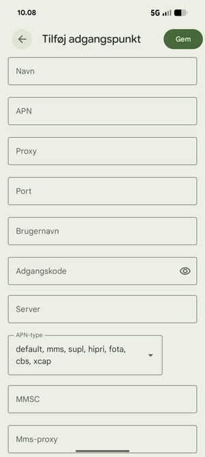 Indtast internet-oplysninger