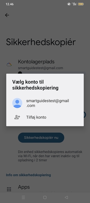 Vælg din sikkerhedskopi-konto