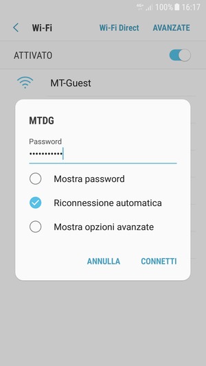 Inserisci la password del Wi-Fi e seleziona CONNETTI