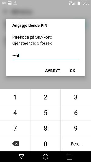 Skriv inn Gjeldende PIN-kode på SIM-kort og velg OK
