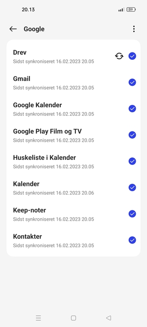 Kontroller at Kontakter er valgt