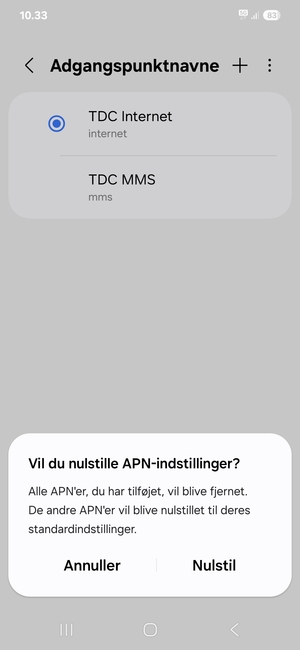Vælg Nulstil