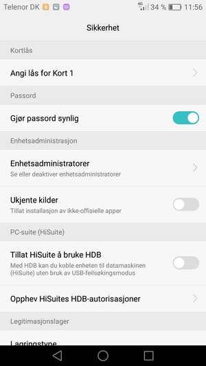 Velg Angi lås for Kort