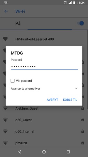 Skriv inn Wi-Fi-passord og velg KOBLE TIL