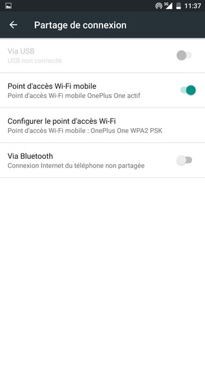 Votre téléphone est maintenant configuré pour être utilisé comme modem