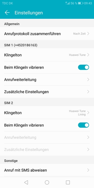 Scrollen Sie zu SIM 1 oder SIM 2 und wählen Sie Zusätzliche Einstellungen