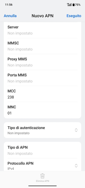 Scorri verso il basso e inserisci le informazioni degli MMS