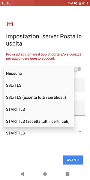 Seleziona Nessuno e AVANTI