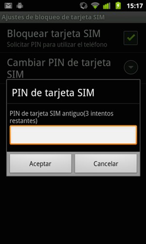 Introduzca su PIN de tarjeta SIM antiguo y seleccione Aceptar
