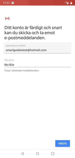 Ge ditt konto ett namn och ange ditt namn. Välj NÄSTA