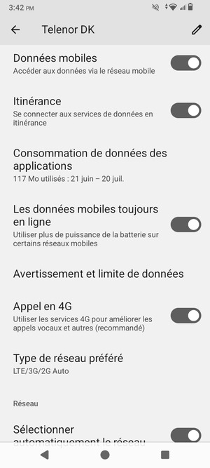 Activer ou désactiver Itinérance