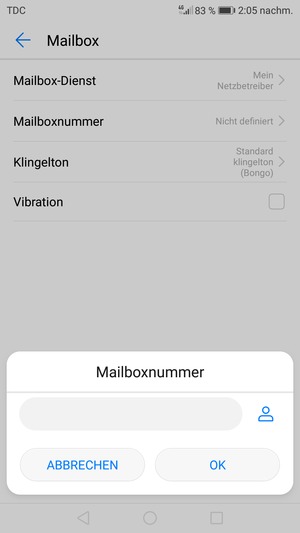 Geben Sie die Mailboxnummer ein und wählen Sie OK