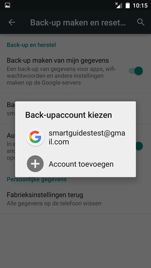 Selecteer uw back-up-account