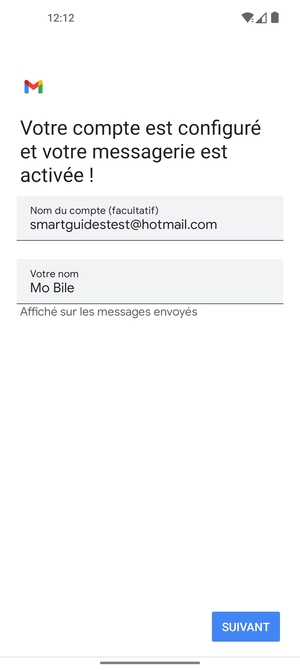 Donnez un nom à votre compte et saisissez votre nom. Sélectionnez SUIVANT