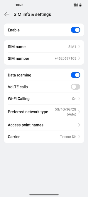 Turn Data roaming on or off