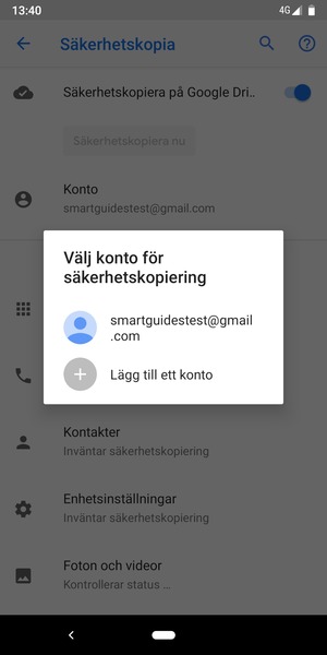 Tryck på ditt säkerhetskopieringskonto