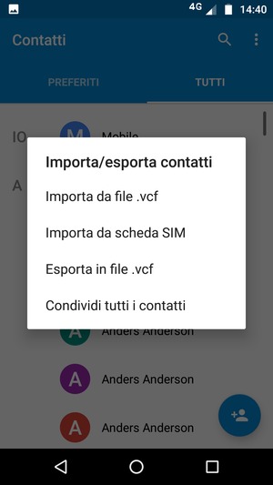 Seleziona Importa da scheda SIM