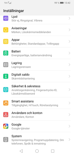 Återgå till Inställningar-menyn och välj Användare och konton