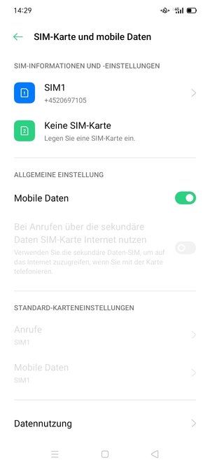 Wählen Sie SIM1 oder SIM2