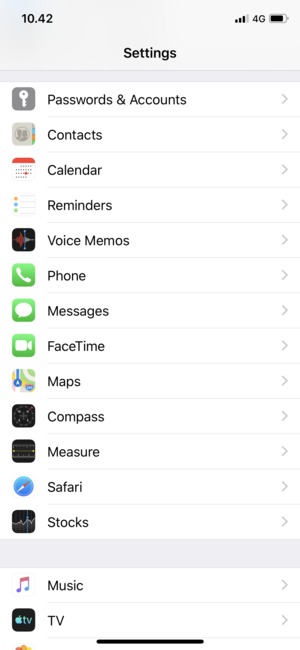 Scroll to and select Passwords & Accounts