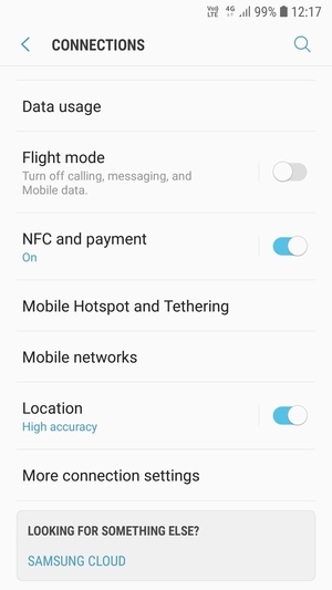 Scroll to and select Mobile networks