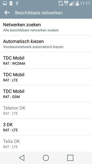 Selecteer een netwerkoperator uit de lijst
