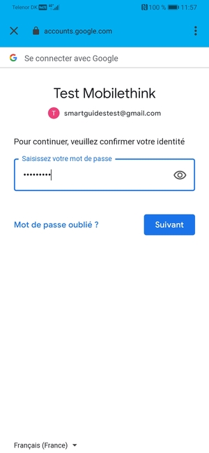 Saisissez votre mot de passe Gmail et sélectionnez Suivant