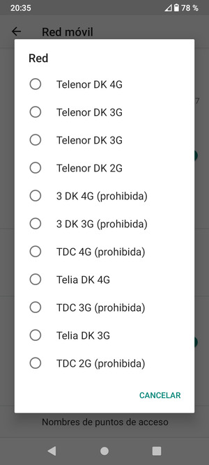Seleccione un operador de red de la lista