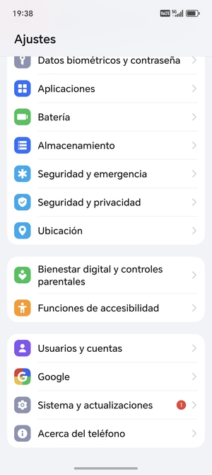 Desplácese y seleccione Sistema y actualizaciones