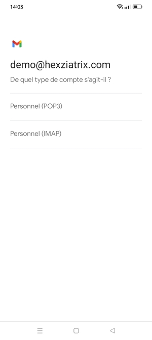 Sélectionnez Personnel (POP3) ou Personnel (IMAP)